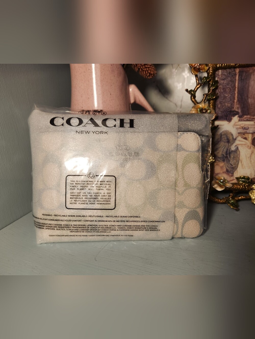 Coach Corner Zip Wristlet In Signature Canvas color Silver/Chalk/Blue NEW - Picture 4 of 5